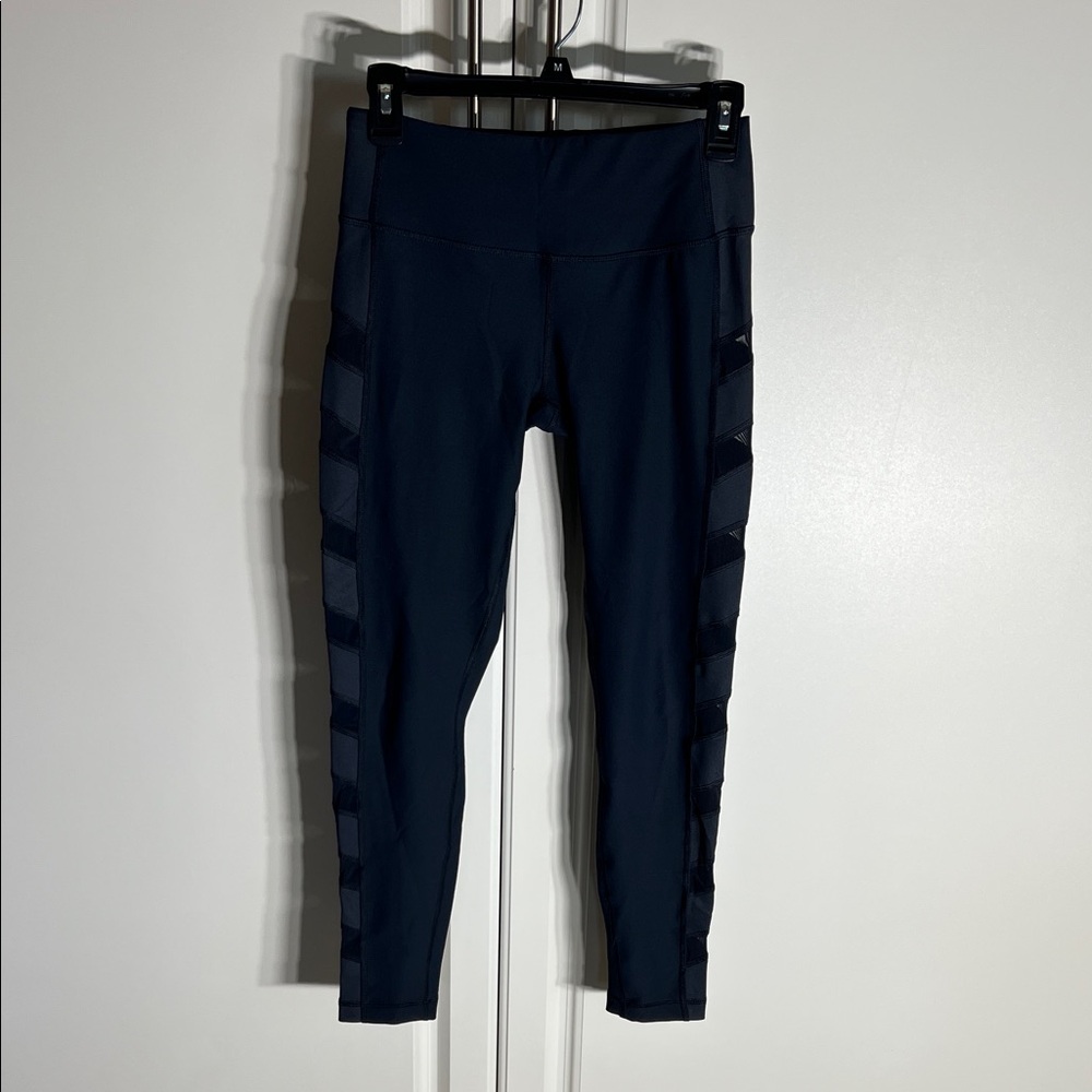 Navy Blue Leggings with Mesh Panels
